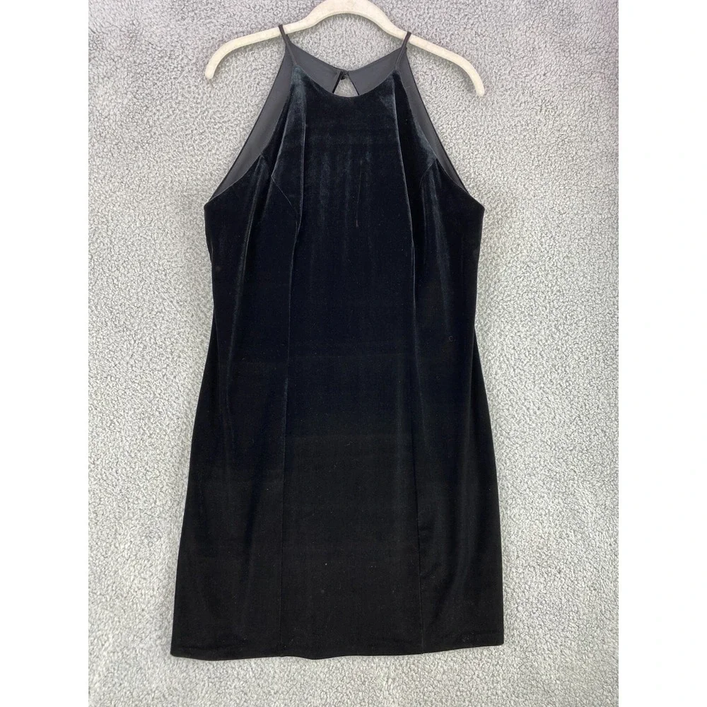 Molly Malloy Evening Dress 12 Black Velvet Sleeveless Open Back Vintage USA Made